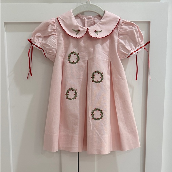 Lullaby Set Other - Lullaby Set Christmas Precious Memories Dress in Pink Batiste/Holly 12M